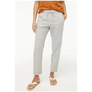 J Crew Factory 4 Linen-Cotton Blend Pull On Drawstring Pant Gray White Stripe